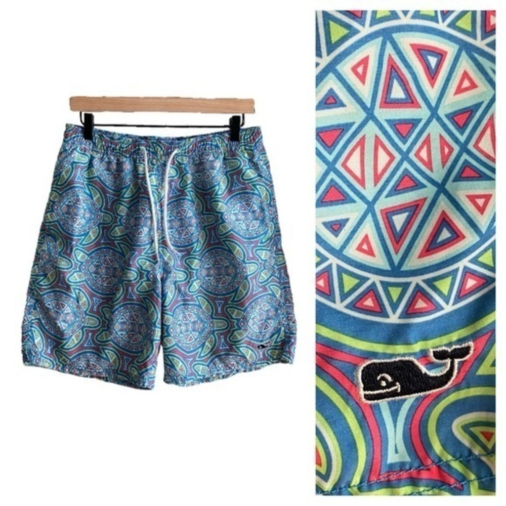Vineyard Vines Blue Sea Of Turtles Bungalow Swim Shorts Trunks Medium